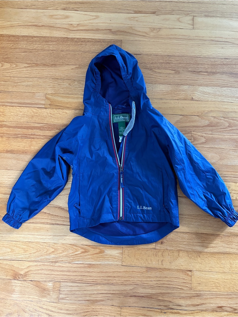 L.L. Bean Kids' Royal Blue Hooded Raincoat with Contrast Zipper